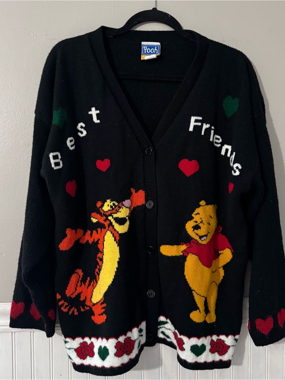 Vintage 90's Disney Winnie The Pooh & Tigger Knit Cardigan Sweater Women’s Large